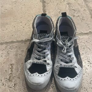Golden Goose Black and White Sneakers with Leopard Accents
